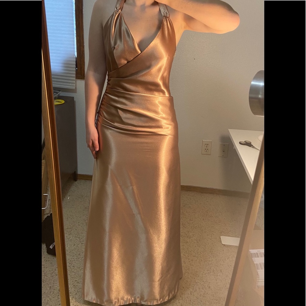 Jessica McClintock Halter Form Fit Champagne Dress